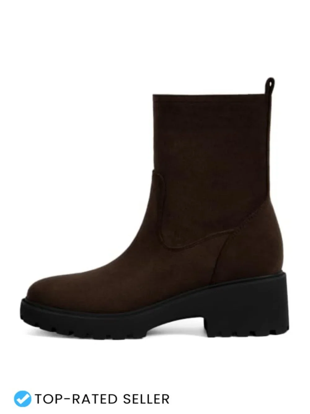 Round Toe Chunky Heel Ankle Boots Faux Suede Side Zip Block Heel
